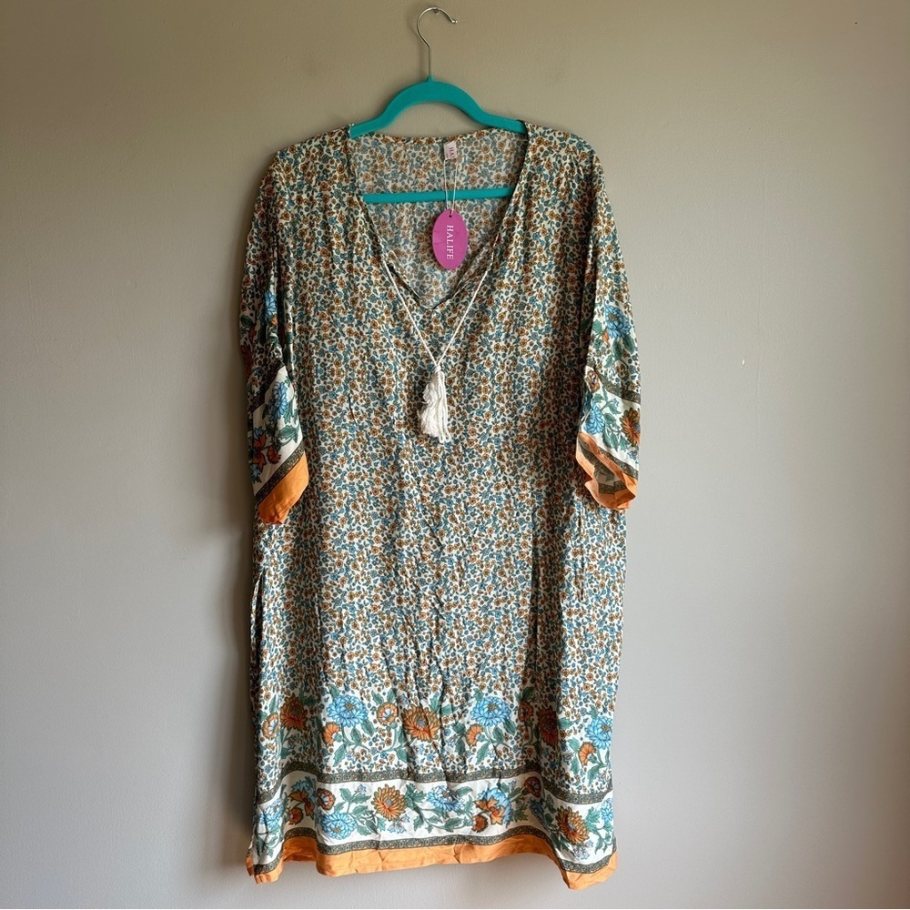 NWT Halife Floral Orange and Blue Swim Coverup